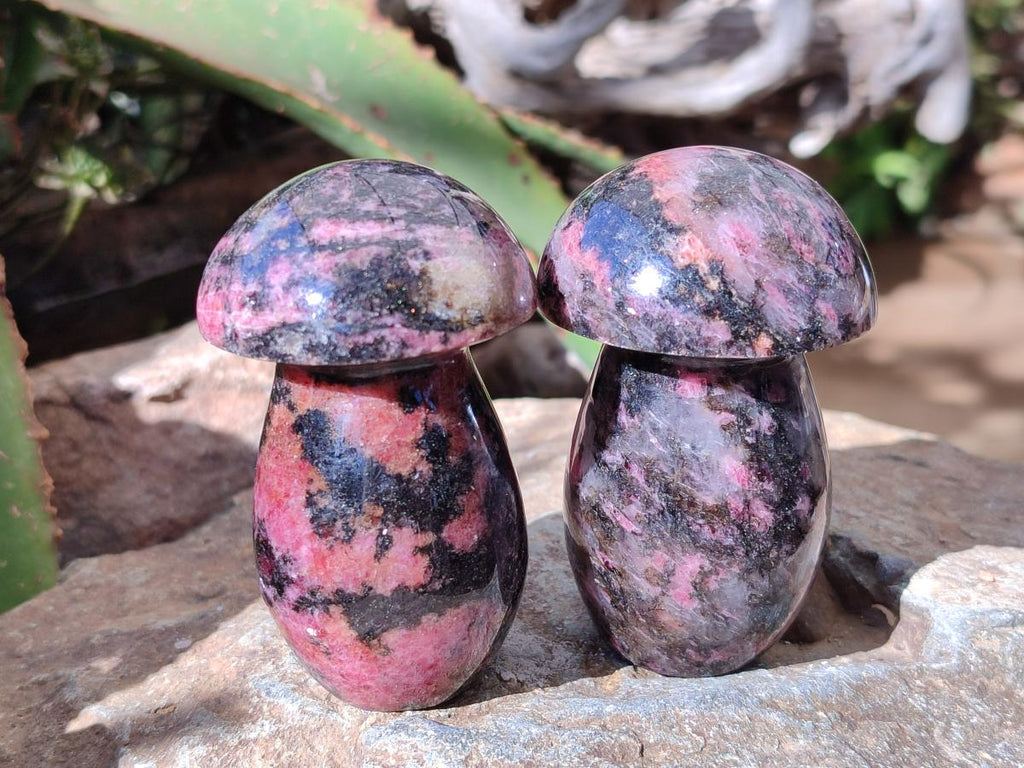 Polished Rhodonite Mushrooms x 6 From Ambindavato, Madagascar - Toprock Gemstones and Minerals 