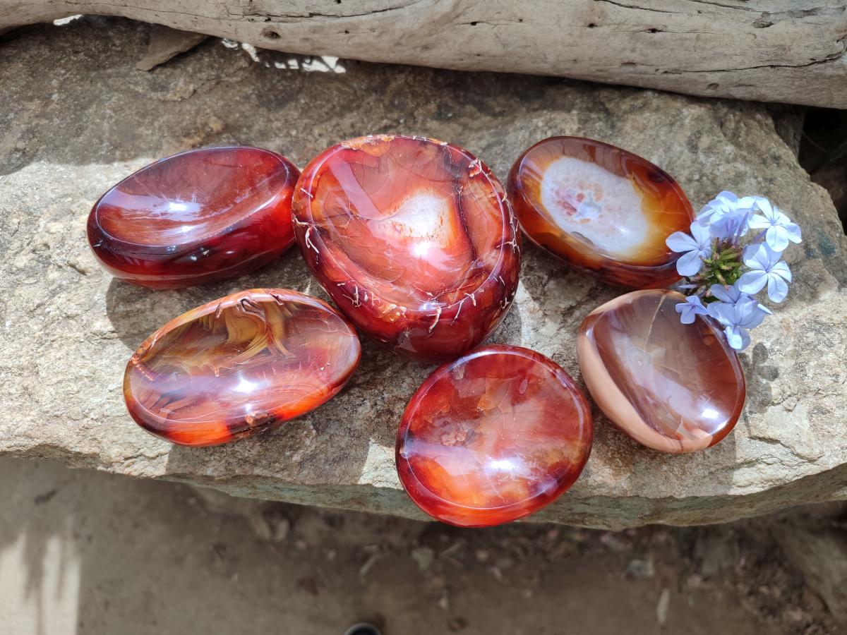 Polished Carnelian Agate Gemstone Bowl x 6 From Madagascar