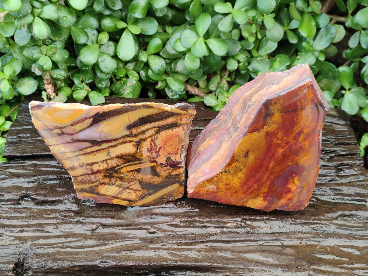 Polished On One Side Mixed Jasper Slices x 2 From Northern Cape, South Africa
