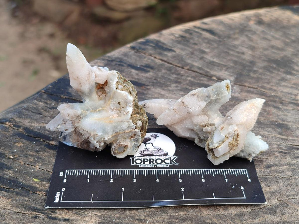Natural Drusy Quartz Coated Spearhead Calcite Specimens x 35 From Albert's Mountain, Lesotho