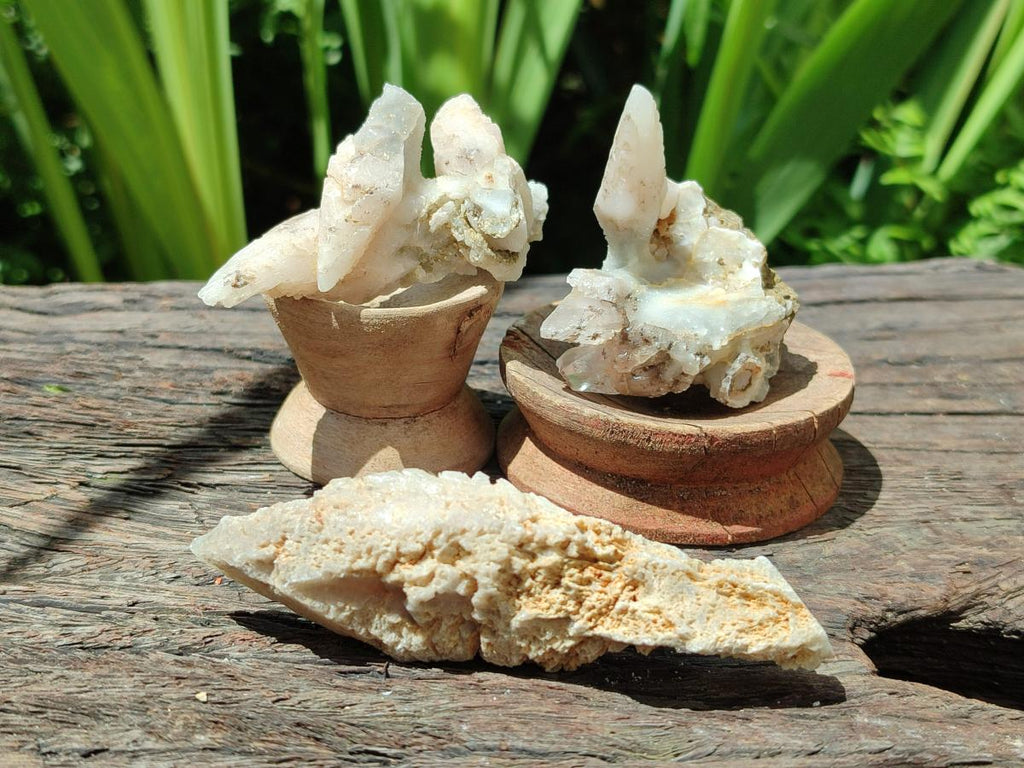 Natural Drusy Quartz Coated Spearhead Calcite Specimens x 35 From Albert's Mountain, Lesotho
