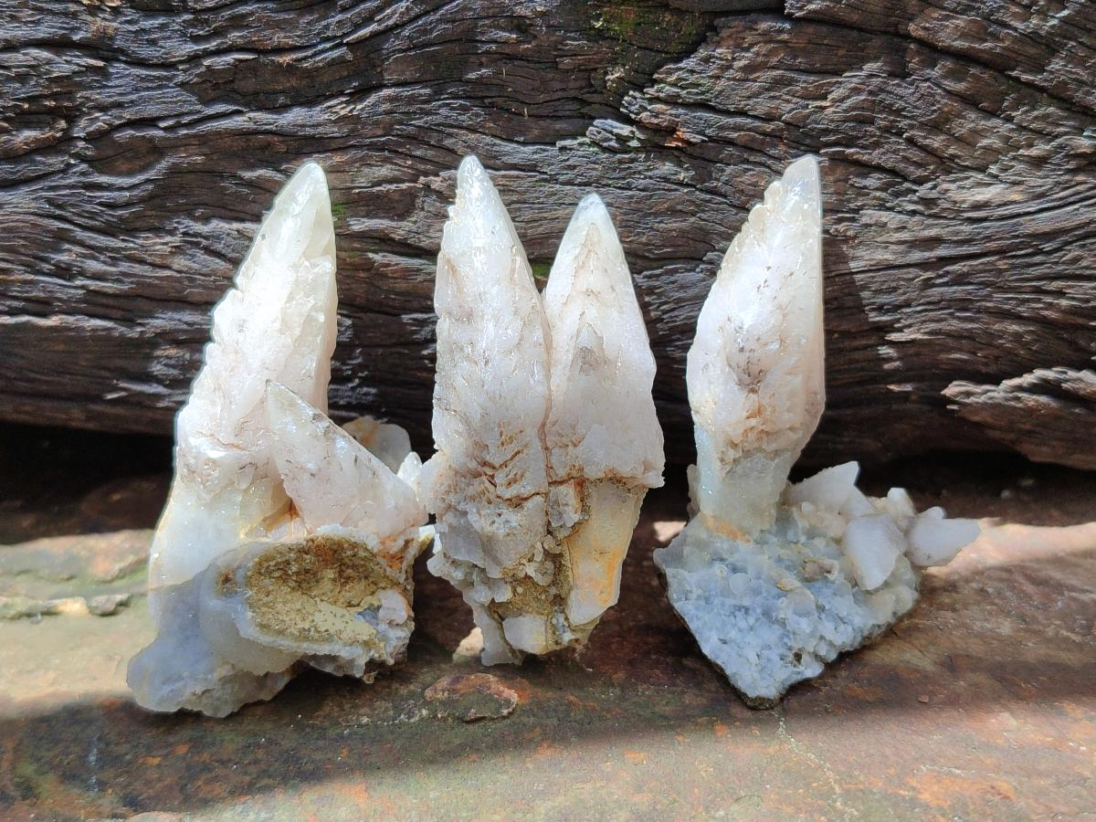 Natural Drusy Quartz Coated Spearhead Calcite Specimens x 35 From Albert's Mountain, Lesotho