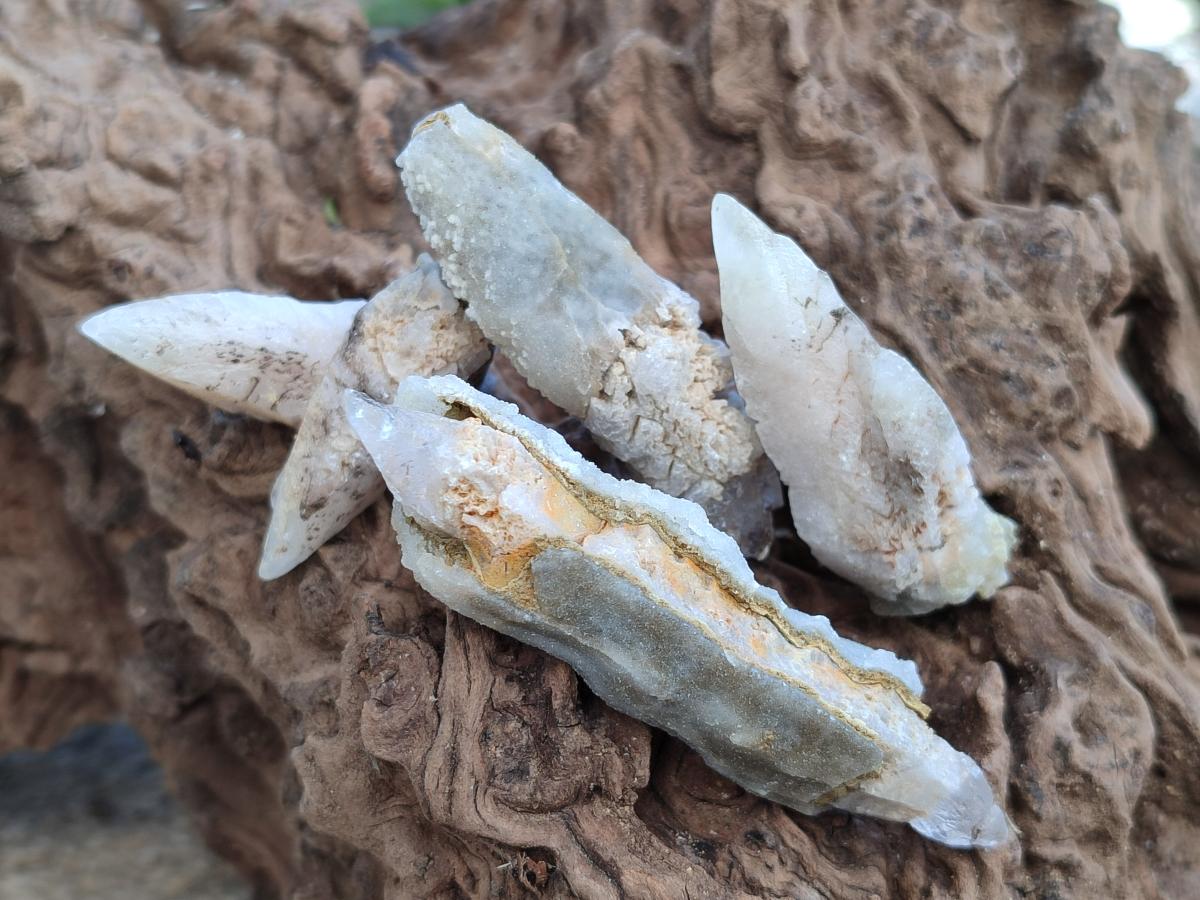 Natural Drusy Quartz Coated Spearhead Calcite Specimens x 35 From Albert's Mountain, Lesotho