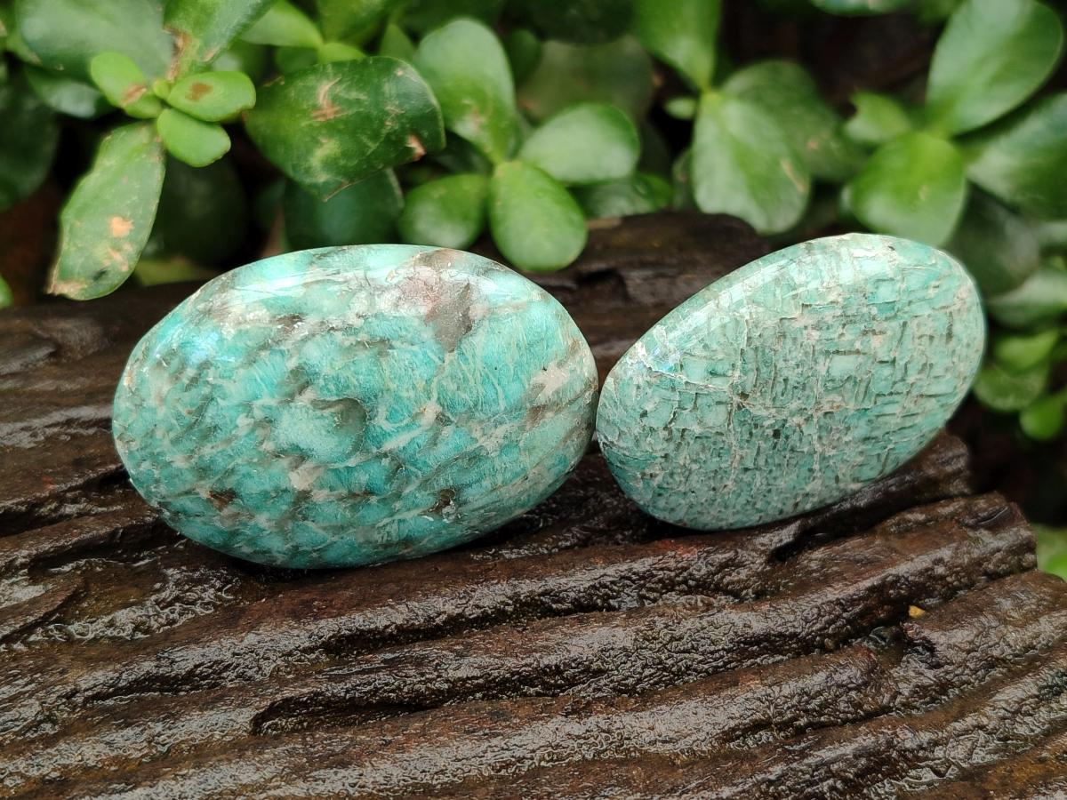 Polished Tiger Amazonite Palm Stones x 24 From Madagascar