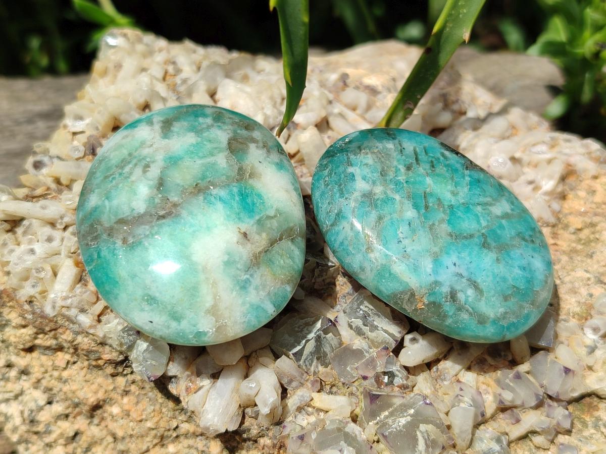 Polished Tiger Amazonite Palm Stones x 24 From Madagascar