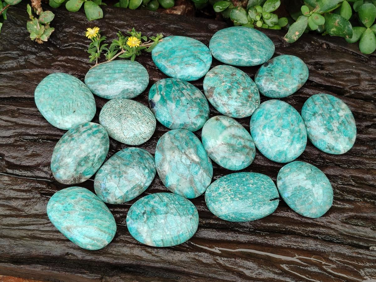 Polished Tiger Amazonite Palm Stones x 24 From Madagascar