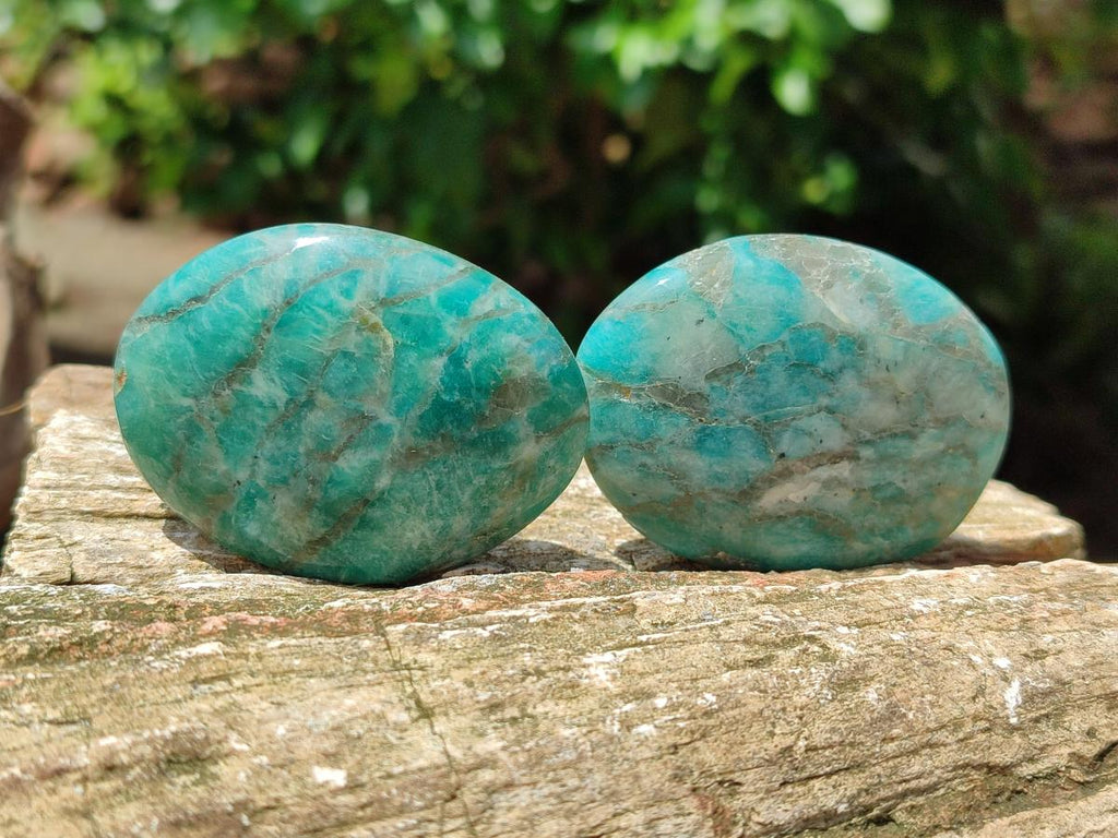 Polished Tiger Amazonite Palm Stones x 24 From Madagascar