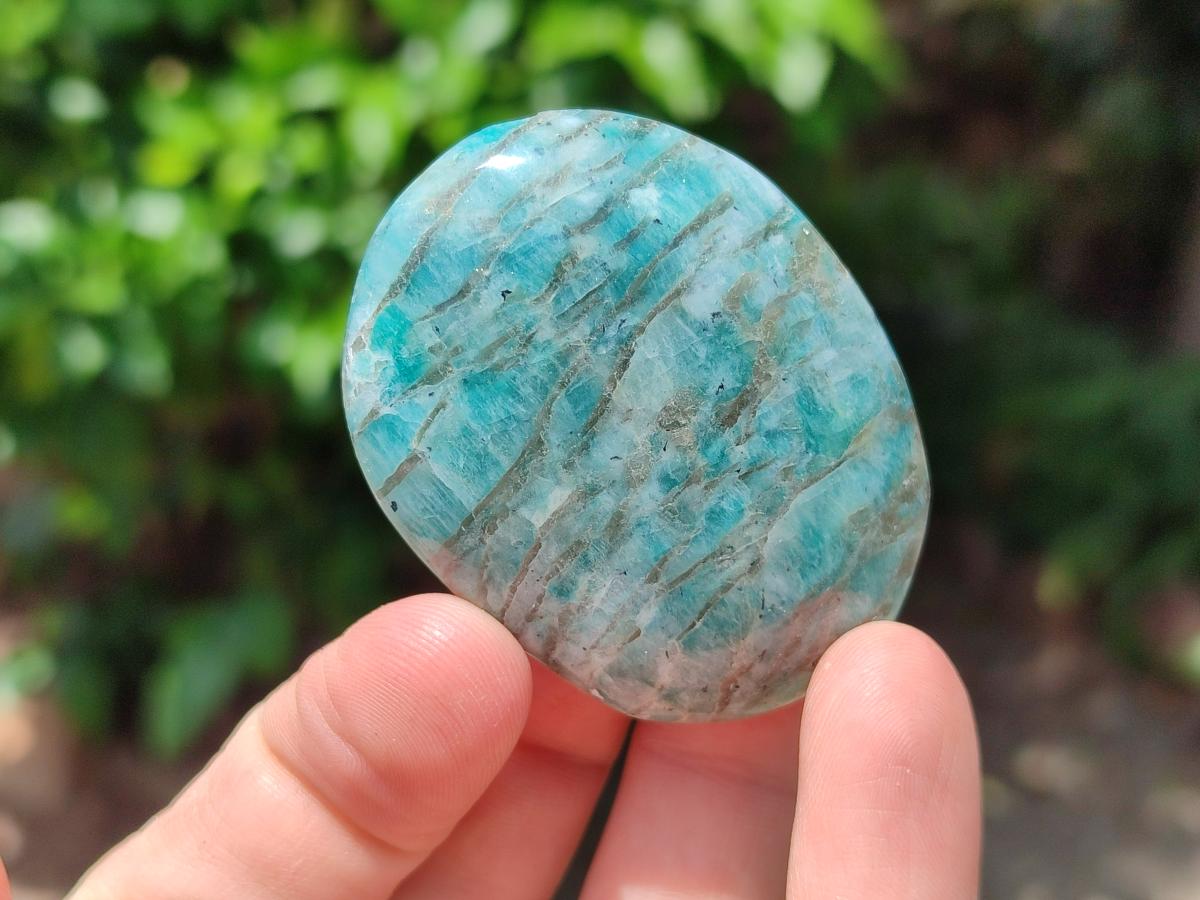 Polished Tiger Amazonite Palm Stones x 24 From Madagascar