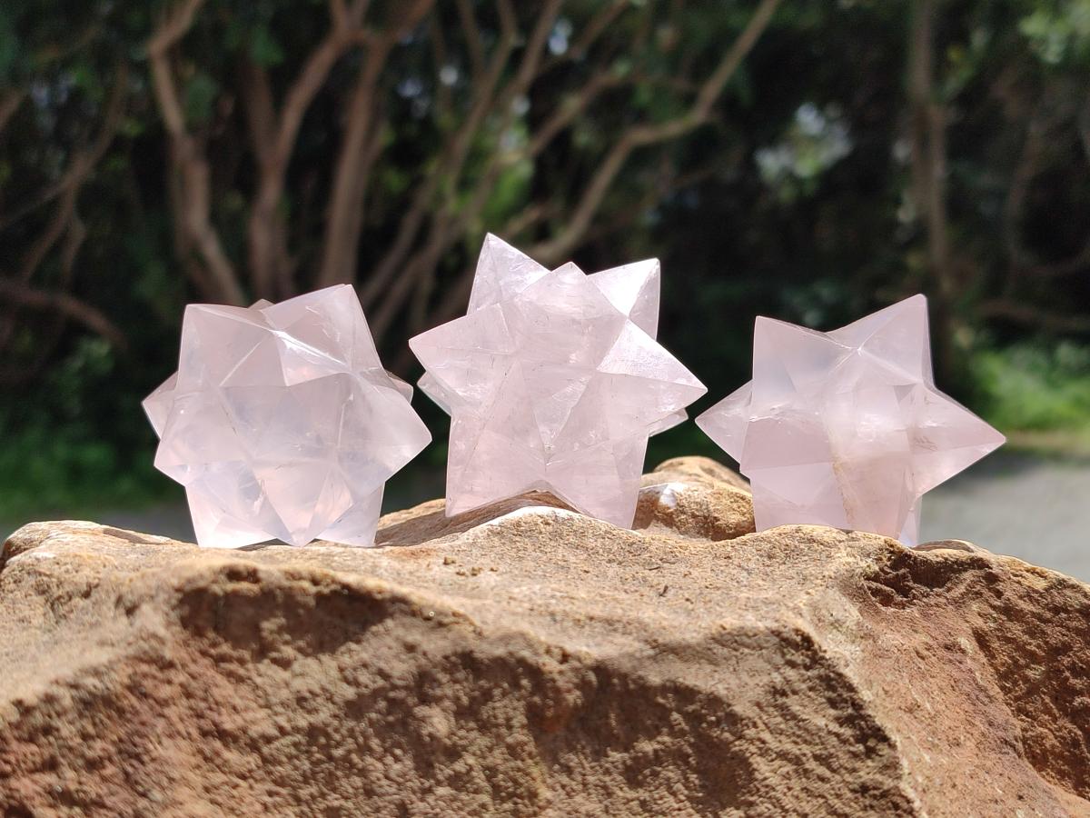 Hand Made Rose Quartz Merkabahs x 3 From Madagascar