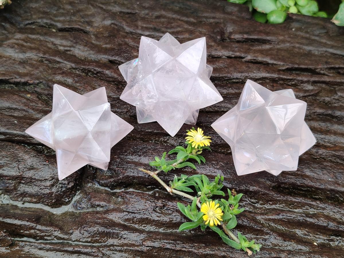 Hand Made Rose Quartz Merkabahs x 3 From Madagascar