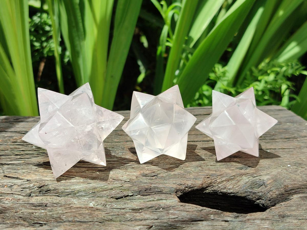 Hand Made Rose Quartz Merkabahs x 3 From Madagascar
