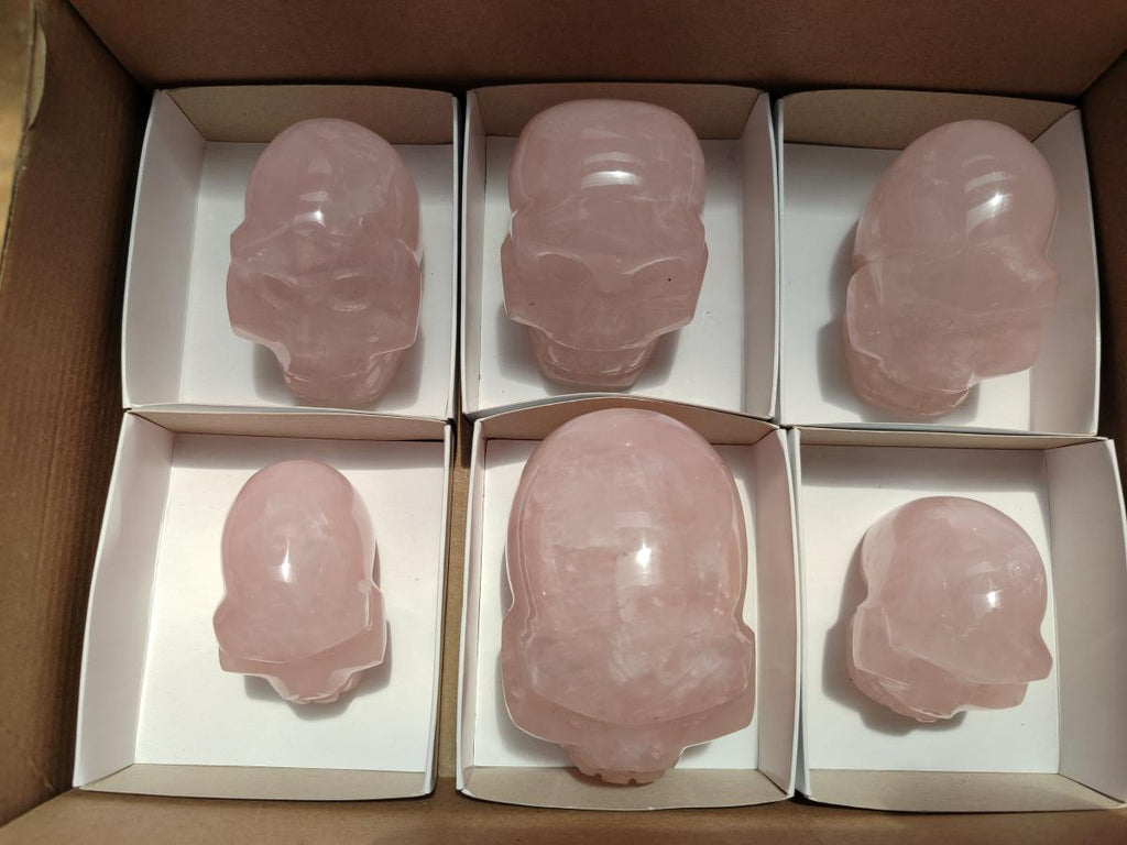 Hand Made Rose Quartz Skulls x 6 From Madagascar