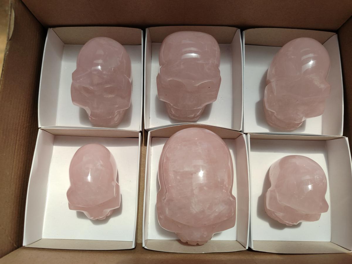 Hand Made Rose Quartz Skulls x 6 From Madagascar