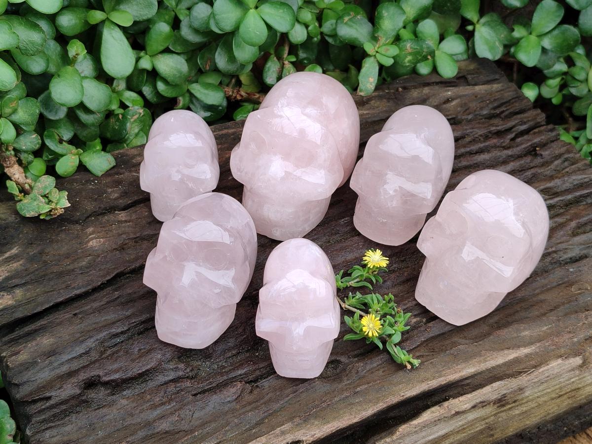 Hand Made Rose Quartz Skulls x 6 From Madagascar