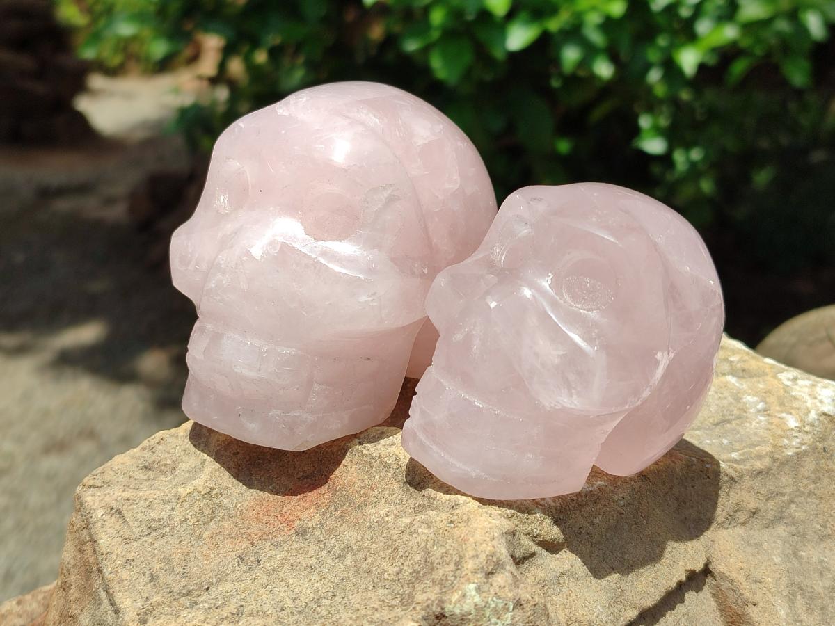 Hand Made Rose Quartz Skulls x 6 From Madagascar