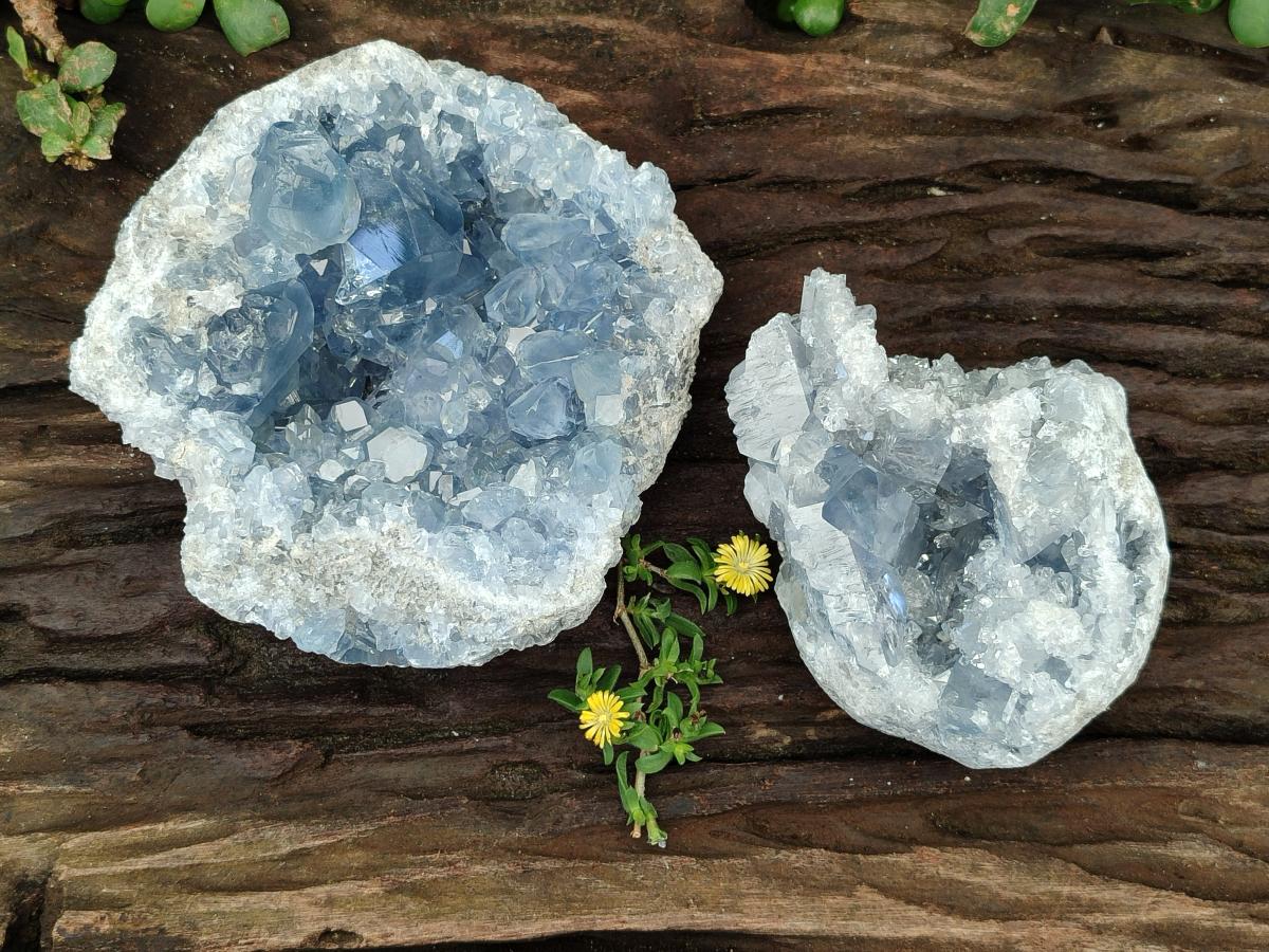 Natural Blue Celestite Specimens x 2 From Sakoany, Madagascar