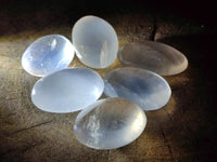 Polished Girasol Pearl Quartz Palm Stones x 35 From Ambatondrazaka, Madagascar