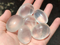 Polished Girasol Pearl Quartz Palm Stones x 35 From Ambatondrazaka, Madagascar