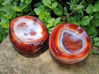 Polished Carnelian Agate Gemstone Bowls x 2 From Madagascar