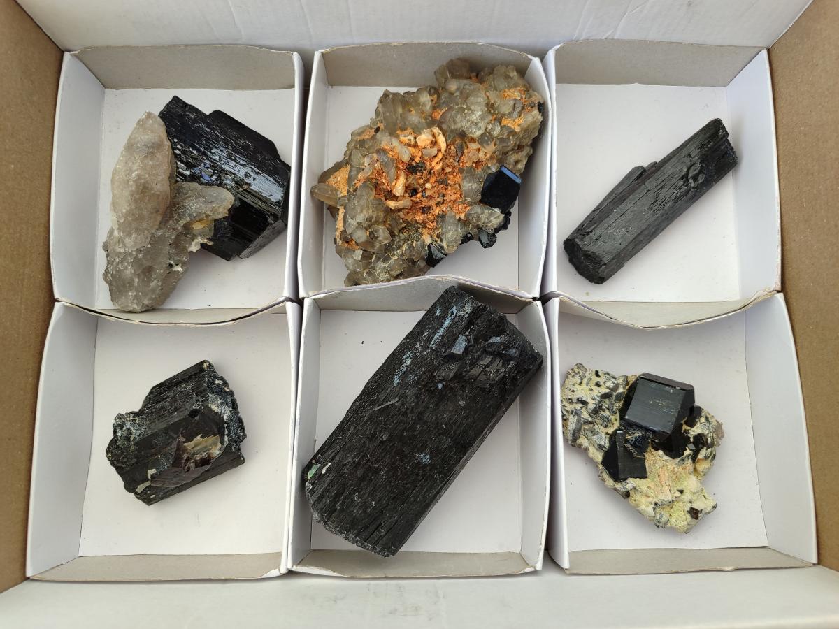Natural Schorl Black Tourmaline Specimens x 6 From Erongo, Namibia