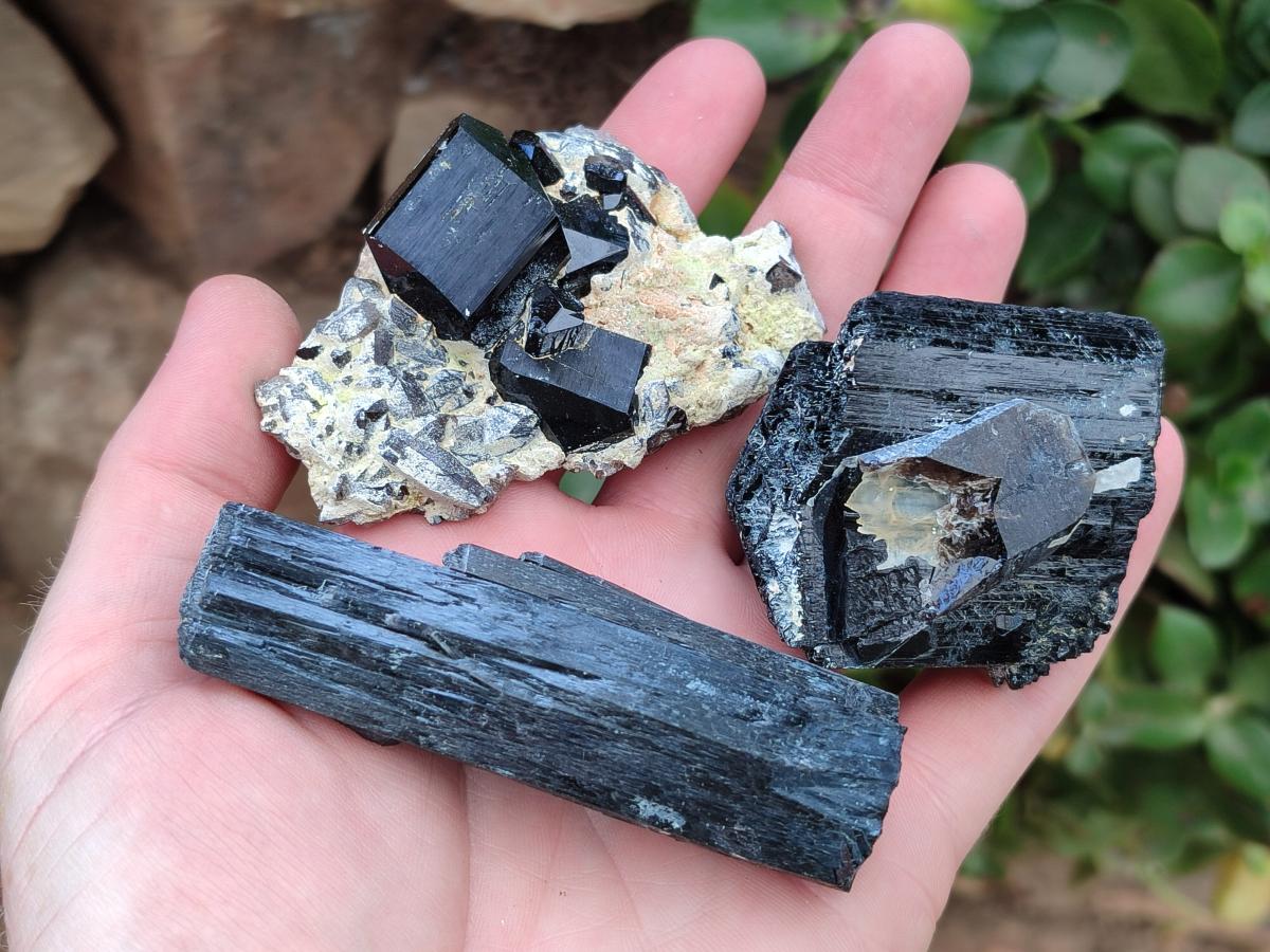 Natural Schorl Black Tourmaline Specimens x 6 From Erongo, Namibia
