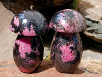 Polished Rhodonite Mushrooms x 6 From Ambindavato, Madagascar