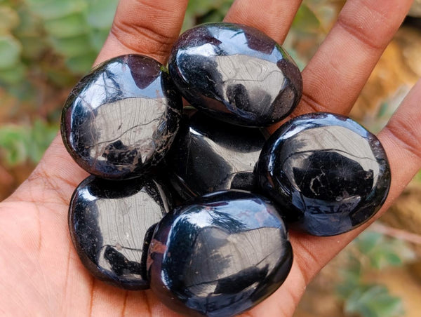 Polished Black Tourmaline Galets x 70 From Madagascar