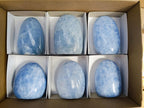 Polished Blue Calcite Standing Free Forms x 6 From Madagascar
