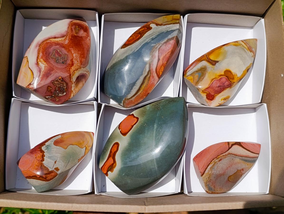 Polished Polychrome Jasper Flames x 6 From NW Coast, Madagascar