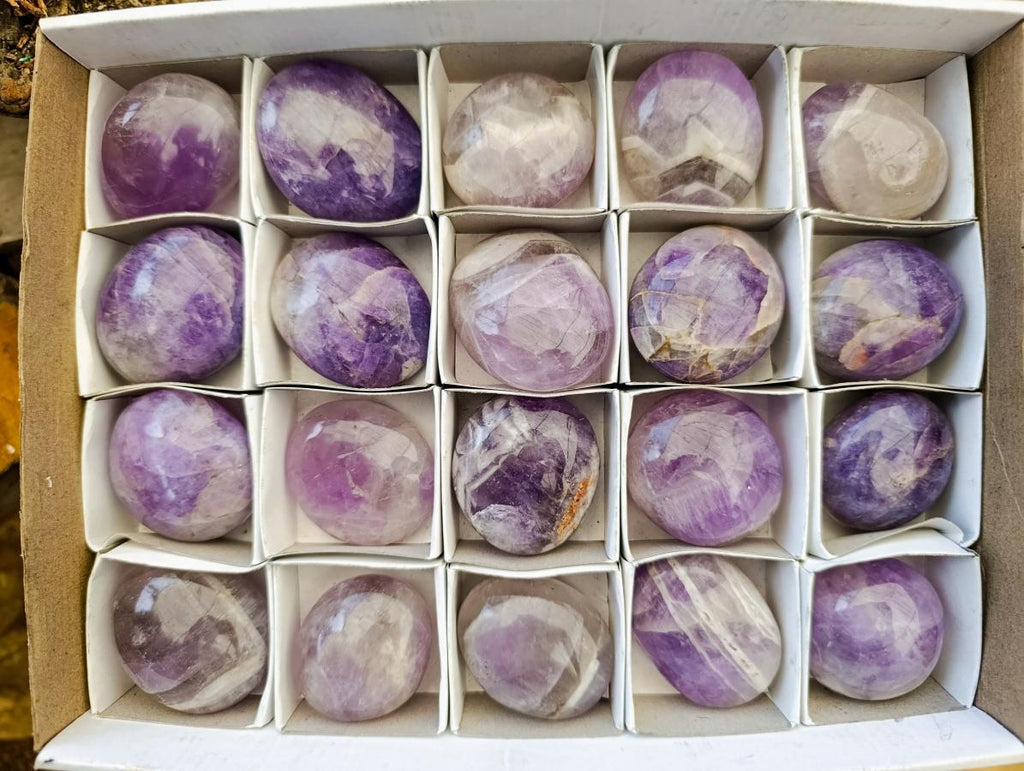 Polished Chevron Amethyst Galets x 12 From Madagascar