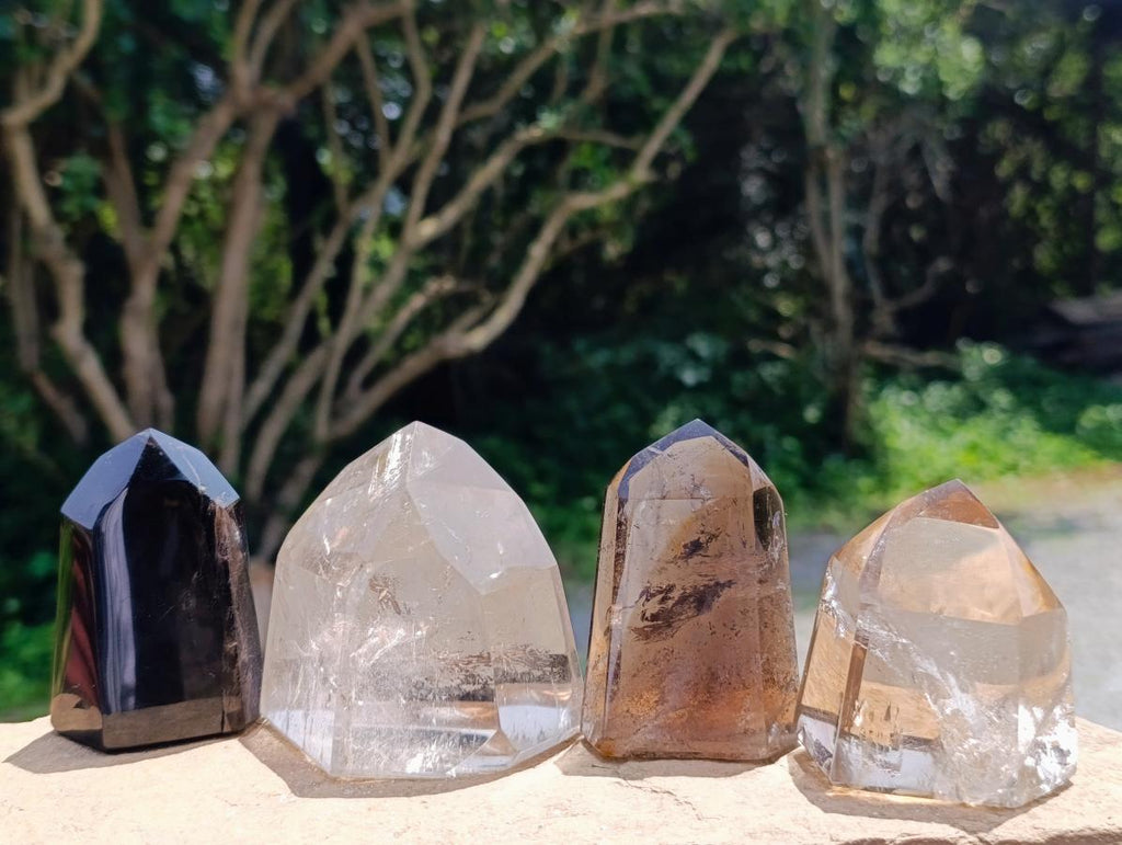 Polished Smokey Window Quartz Crystals x 4 From Madagascar