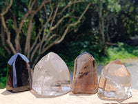 Polished Smokey Window Quartz Crystals x 4 From Madagascar