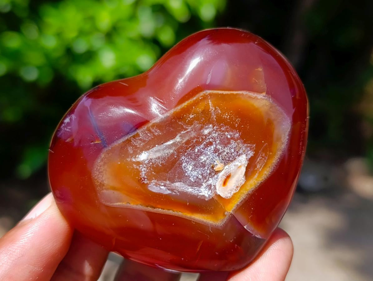 Polished Carnelian Agate Gemstone Hearts x 6 From Madagascar