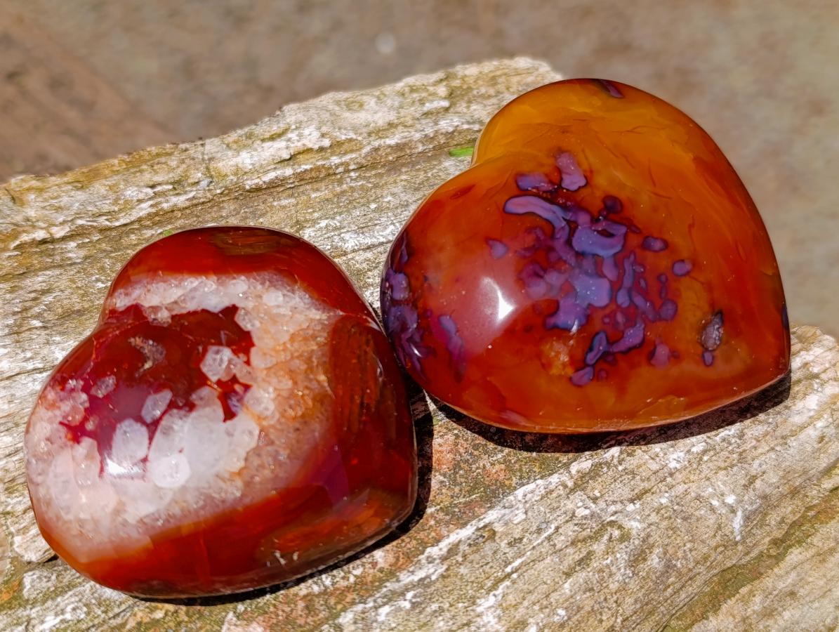 Polished Carnelian Agate Gemstone Hearts x 6 From Madagascar