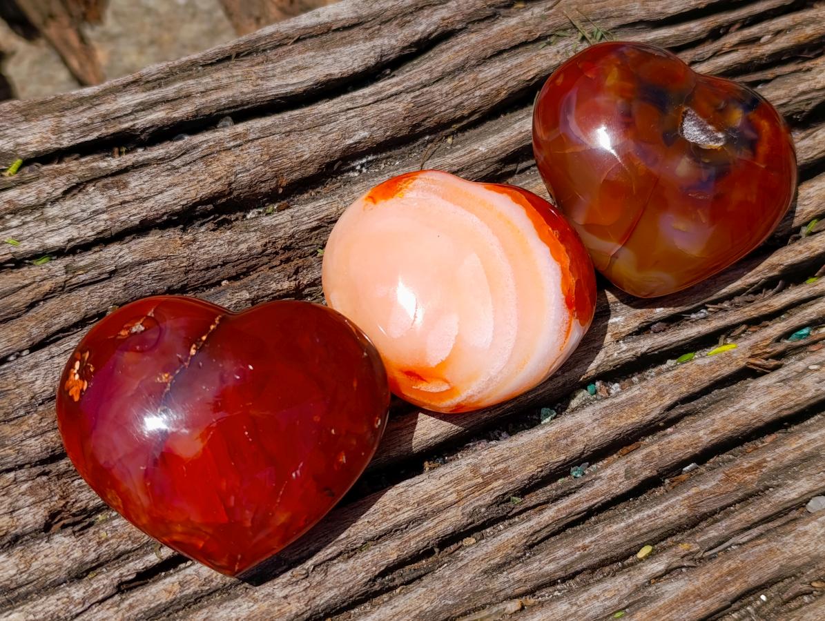 Polished Carnelian Agate Gemstone Hearts x 6 From Madagascar