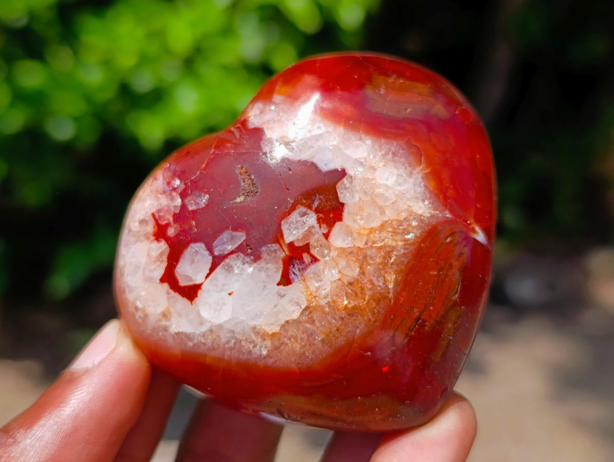 Polished Carnelian Agate Gemstone Hearts x 6 From Madagascar