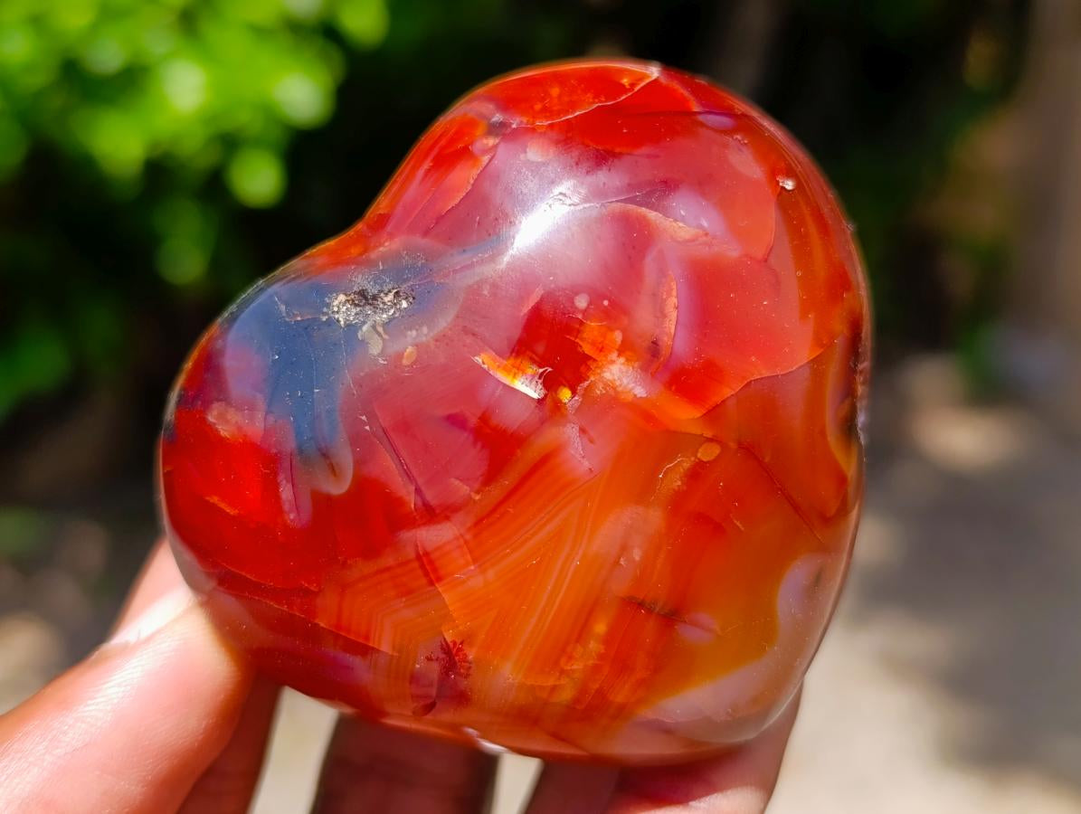 Polished Carnelian Agate Gemstone Hearts x 6 From Madagascar