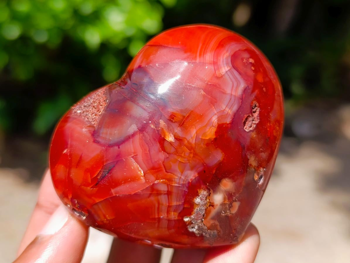 Polished Carnelian Agate Gemstone Hearts x 6 From Madagascar