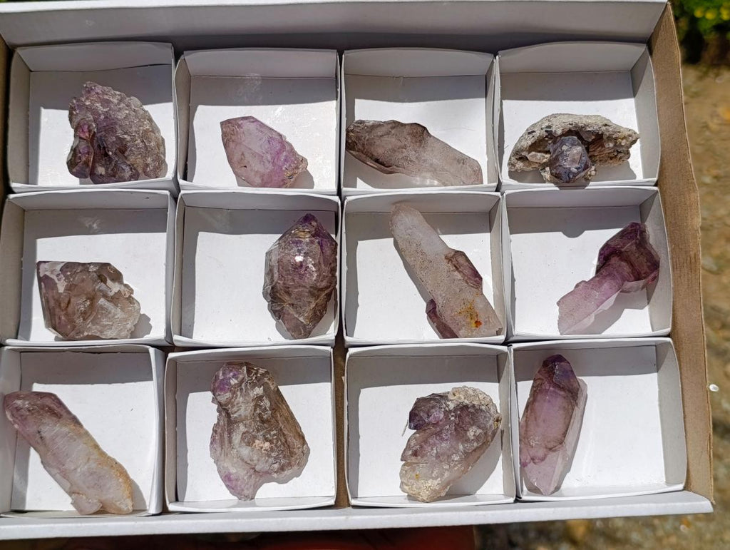 Natural Window Amethyst Crystals x 12 From Chiredzi, Zimbabwe