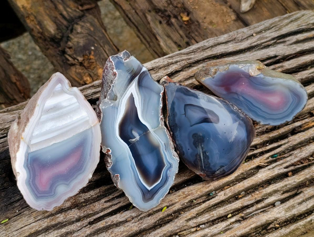 Polished On One Side Red Shashe River Agate Nodules x 4 From Shashe River, Zimbabwe