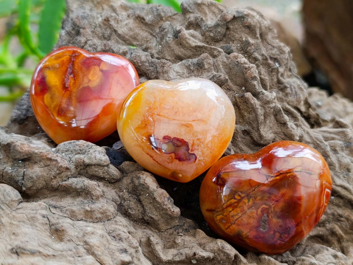 Polished Carnelian Agate Gemstone Hearts x 12 From Madagascar
