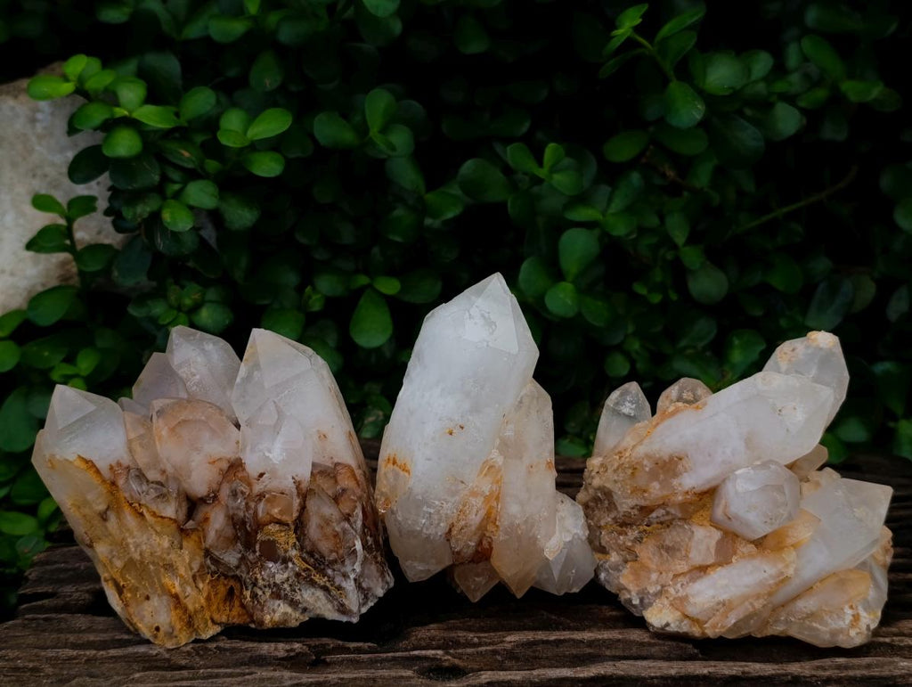 Natural Clear Cascading Quartz Crystal Clusters x 3 From Madagascar