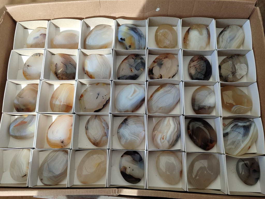 Polished Banded Agate Galets x 35 From Madagascar