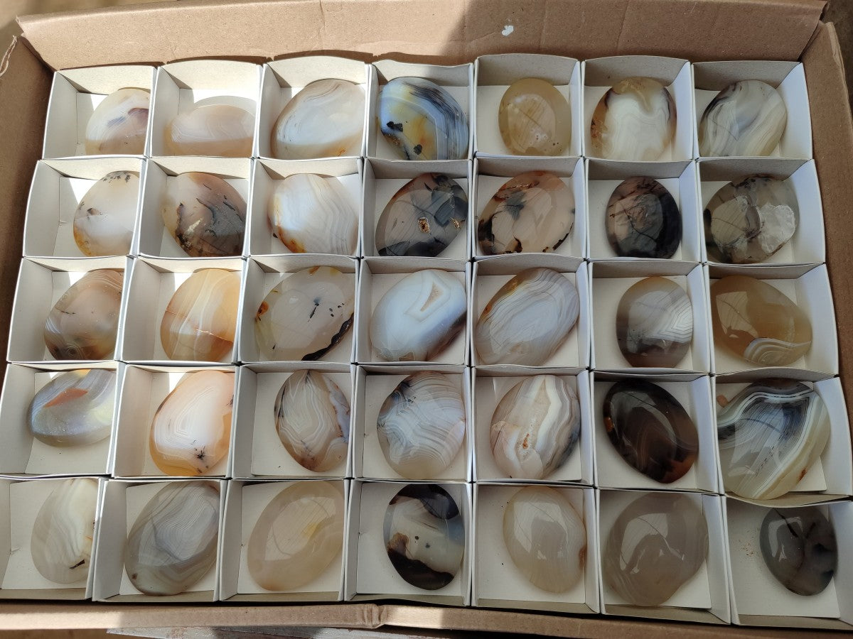 Polished Banded Agate Galets x 35 From Madagascar