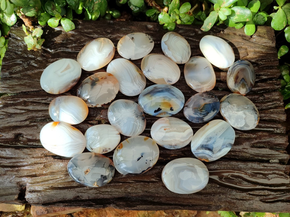 Polished Banded Agate Galets x 35 From Madagascar