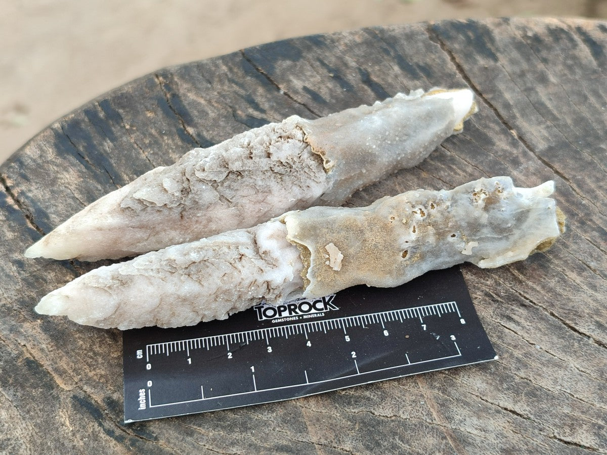 Natural Drusy Quartz Coated Spearhead Calcite Specimens x 6 From Albert's Mountain, Lesotho