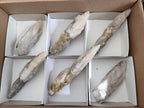 Natural Drusy Quartz Coated Spearhead Calcite Specimens x 6 From Albert's Mountain, Lesotho