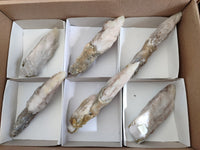 Natural Drusy Quartz Coated Spearhead Calcite Specimens x 6 From Albert's Mountain, Lesotho