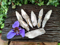 Natural Drusy Quartz Coated Spearhead Calcite Specimens x 6 From Albert's Mountain, Lesotho