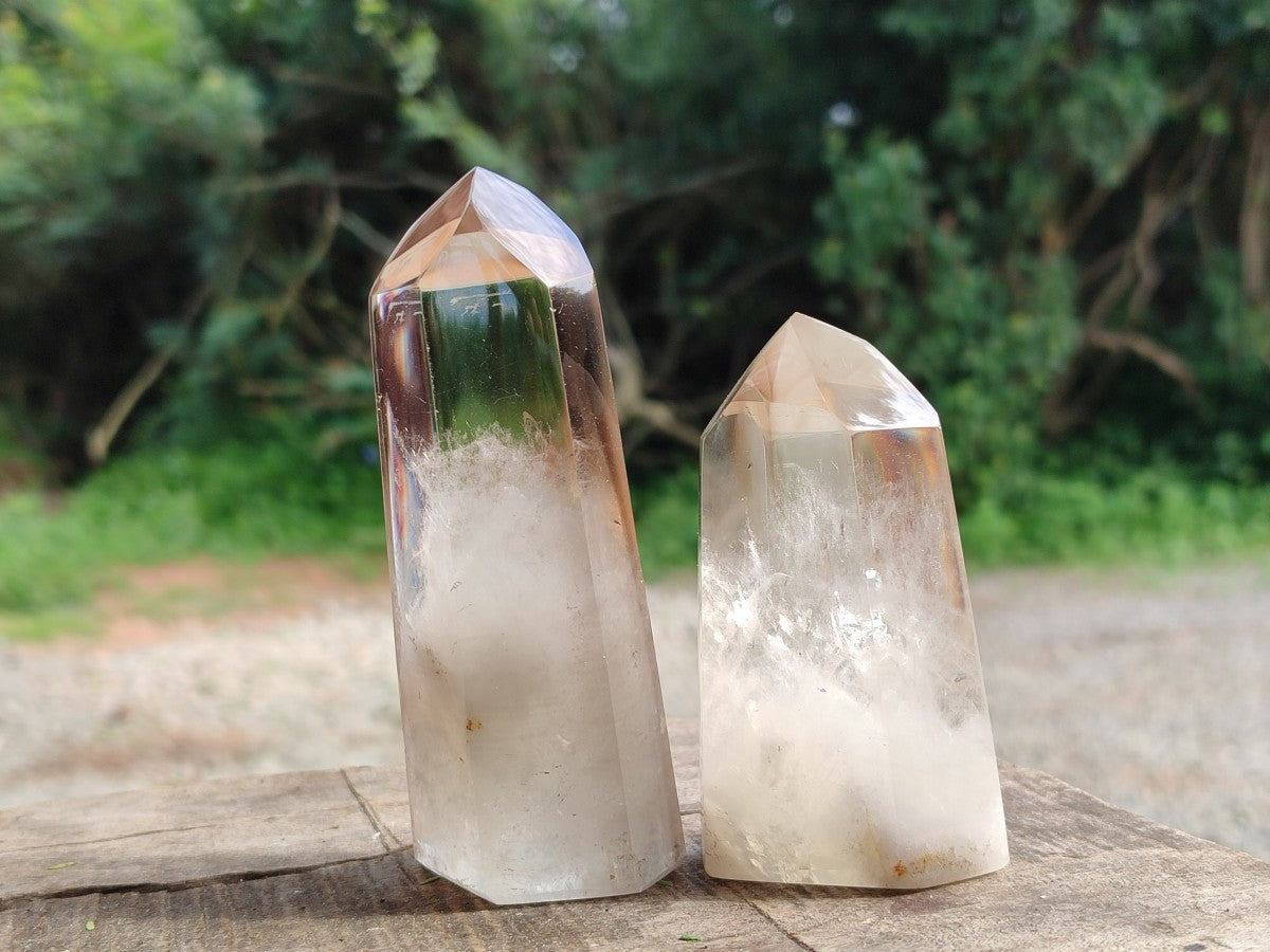 Polished Smokey Window Quartz Crystals x 3 From Madagascar